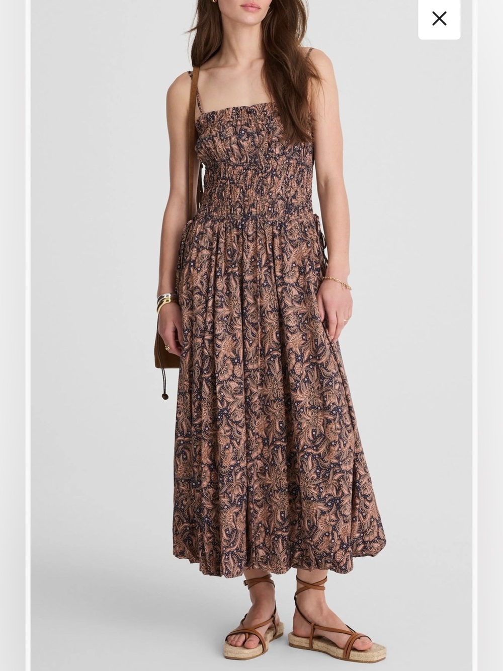 Madewell Paisley Smocked Bubble-Hem Midi Dress 10 NWT Navy Rust Boho Cottagecore - Picture 3 of 5